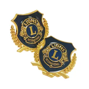 Grosir kustom logam campuran seng logam Enamel Lion Club Pin kerah dengan Logo