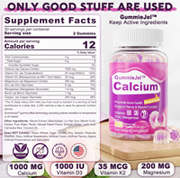 Gummies véganes de citrate de calcium avec vitamines D3, K2 et magnésium – Supplément ultime pour l'absorption optimale des os et des muscles – Bonbons gélifiés