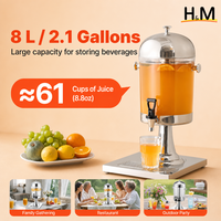 Distributeur de boissons 8L en acier inoxydable commercial avec compartiment à glace, 2,1 gallons, sans gouttelettes, pour buffet