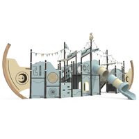 Structure de jeu extérieure pour enfants en forme de bateau pirate, panneaux PE, structure de jeu combinée pour enfants, toboggan, mur d'escalade, maternelle