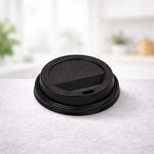 ProTakeOut PTOFLPA90B 10-24 Oz Flat Lids Paper <b>Cups</b> 90mm Rim <b>Black</b> PP Plastic 1000 Pack (50/20) Secure-Fit - Product Image 2