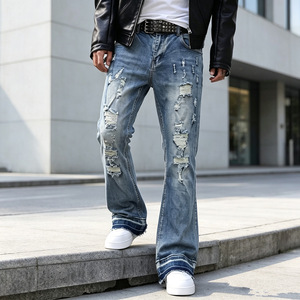 <span class=keywords><strong>Jeans</strong></span> Americani di <span class=keywords><strong>Alta</strong></span> Qualità Vintage in Denim Lavorato a Maglia, Slim Fit con Strappi per <span class=keywords><strong>Uomo</strong></span> - Product Image 2