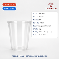 Gobelets jetables en PP Teguan 12oz 360ml avec couvercle anti-fuite pour boissons chaudes et froides, café, jus, boissons de fête