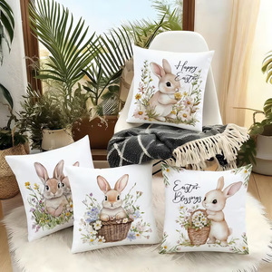 Funda de Almohada de Felpa Corta con Diseño de Conejo de Pascua, Éxito de Ventas Transfronterizo TM (sin Relleno), Decoración para el Hogar, Cojín para Respaldo de Sofá/Cama - Product Image 2