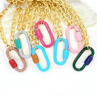 Collier avec fermoir mousqueton en émail couleur arc-en-ciel NM30125, chaîne à maillons géométriques plaquée or 18 carats, bijoux pour femmes