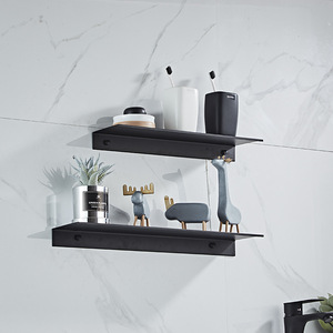Estante de baño montado en la pared, 50x30 cm, de aluminio negro, rectangular, duradero, para ahorrar espacio en el inodoro. - Product Image 3