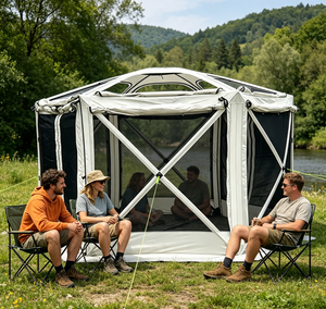 Grande tente <span class=keywords><strong>de</strong></span> camping pop-up pour 6 à 8 personnes, imperméable PU2000mm, abri portable avec vue à 360 degrés - Product Image 3