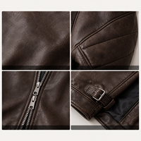 Blouson aviateur en cuir marron sur mesure pour homme, col montant court, manches matelassées, fermeture éclair bidirectionnelle, OEM ODM, vente en gros, usine