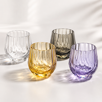 Juego de Copas de Vino de Cristal Transparente sin Tallo con Logotipo Personalizado al por Mayor, 4 Piezas, Coloridas, Talladas, Estilo Antiguo, Pulidas, Esmeriladas y Onduladas