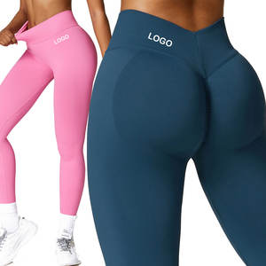 Leggings Deportivos Personalizados para Mujer sin Costuras y Efecto Fruncido en los Glúteos, a Prueba de Camel Toe, con Espalda en V, para Fitness, Entrenamiento y Correr, Pantalones de Yoga de Color Sólido - Product Image 1