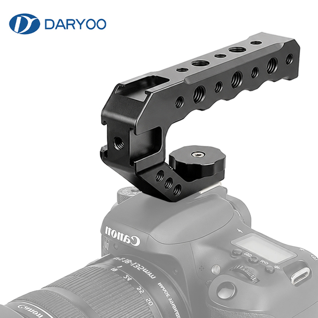 DARYOO Camera Top Handle with 3/8" ARRI Locating Pins Comfort Silicone Grip with 1/4" 3/8" Threads and 3 Cold Shoes