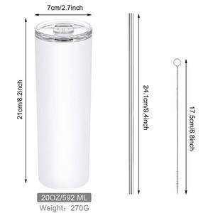 Premium 20oz Vacuum Insulated Skinny Straight Stainless Steel Tumbler <b>with</b> Lid and <b>Straw</b> for Car Cup Holder Ideal for Water Coff - Product Image 2