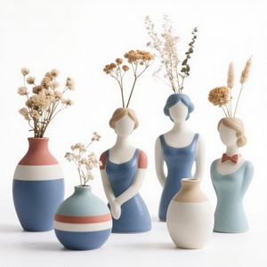 Vase en céramique 3D tête de femme norvégienne - Services OEM/ODM avec chapeau Bunad traditionnel et motif floral - Product Image 6