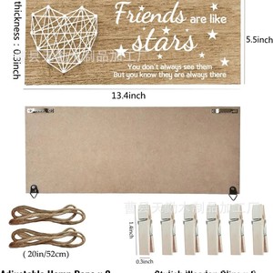 Étiquette suspendue en bois minimaliste moderne avec cordon, panneau suspendu en forme de cœur, pince à photos, plaque en bois, souvenir de croissance - Product Image 4