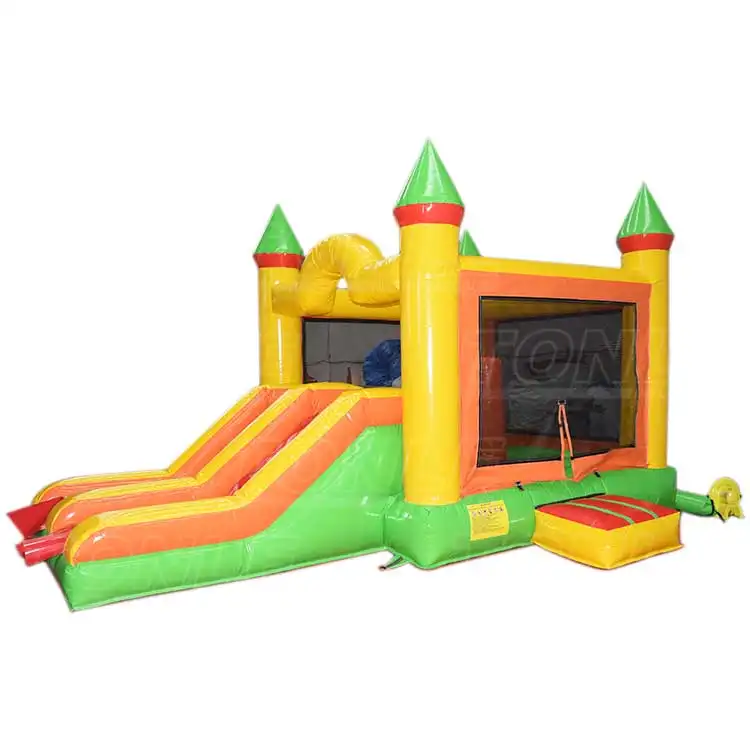 Pabrik Kustom Inflatable Spanduk Kuning Bouncy Castle Jumper dengan Slide untuk Dijual