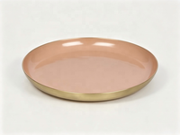 Plateau rond en fer avec bord doré, revêtement poudré rose, plateau de décoration pour la maison, organiseur de cosmétiques et de collations