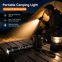 Lampe torche laser blanche zoomable 10W, 5 modes SOS, batterie 1500mAh 18650, rechargeable Type-C, en aluminium aéronautique, pour extérieur