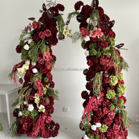 Composition florale en soie pour arche en forme de corne brisée, rouge bordeaux et vert, pour fond de mariage, demande en mariage et décoration de fête et de mariage