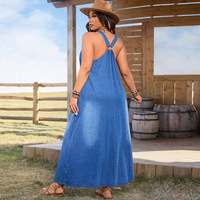 Haute qualité grande taille robes d'été en jean femmes décontracté sans manches col en v profond longues Maxi robes en jean pour les femmes