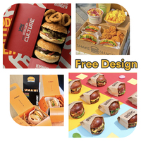 Boîtes à hamburgers jetables en papier résistant à la graisse, personnalisées et uniques, pour la restauration et les événements d'entreprise