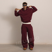 Ensemble survêtement baggy Helobro personnalisé pour homme, 100 % coton, streetwear, pantalon de jogging et sweat à capuche vierges pour homme