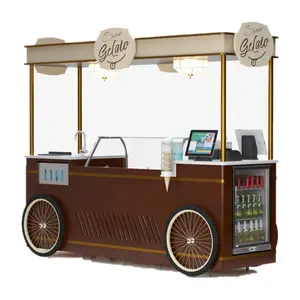 Gerobak es krim dengan roda Milkshake kios makanan ponsel untuk dijual