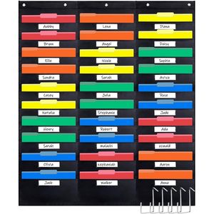 Organizador de Archivos de Pared con 30 Bolsillos y 5 Colgadores para Uso Escolar y de Oficina, Negro, Oxford 420D - Product Image 1