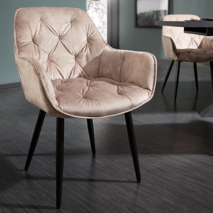 Sillas de Comedor de Tela Moderna Nórdica para Hotel, Sillas de Comedor de Metal Negro para Cocina y Restaurante, Sillón de Terciopelo Beige para Restaurante - Product Image 2