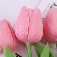 Bunga Tulip Buatan Plastik Sentuhan Realistis Lembut Gradasi Pink Tangkai Realistis Buket Tulip Palsu Dekorasi Rumah Musim Semi Paskah
