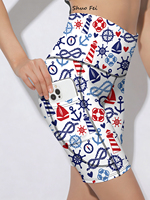 Shorts de cycliste et de sport pour yoga, personnalisés, imprimé ancre marine, en soie de lait ultra douce, taille haute, anti-transparence, avec poche latérale, vente en gros