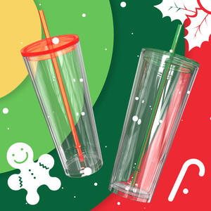 Vaso <span class=keywords><strong>de</strong></span> Plástico <span class=keywords><strong>de</strong></span> Doble Pared con Diseño <span class=keywords><strong>de</strong></span> Globo <span class=keywords><strong>de</strong></span> Nieve, 24 oz, Acrílico Transparente, con Tapa y Pajita - Product Image 1