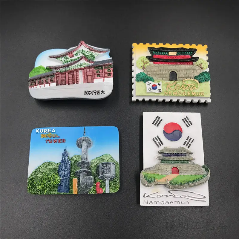 Wereld Toerisme Souvenir Hars Magnetische Stickers Seoul Architectuur Reliëf Stereo Gepersonaliseerde Koelkast Magneet Voor Bruiloft