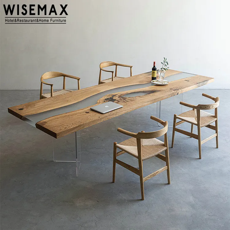 WISEMAX FURNITURE mobili per sala da pranzo nordica grande ristorante tavolo in legno rettangolo tavolo da pranzo epossidico in legno massello naturale