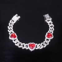 Collana con Catena Cubana da 12mm e Tre Cuori Rossi in Lega di Zinco, Stile Hip Hop, Gioielli alla Moda