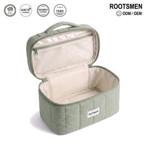 Neceser de Maquillaje Acolchado Grande Verde Salvia con Asa Superior, de Polialgodón, Cierre de Cremallera, Logotipo Personalizado, OEM ODM, Viaje, Venta al por Mayor - Product Image 1