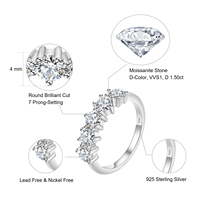 Cadeaux d'anniversaire, bague de mariage en argent sterling 925 plaqué or blanc 14 carats avec 5 pierres de moissanite D VVS créées en laboratoire, bijoux pour femmes