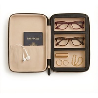 Boîte de rangement pour lunettes en cuir PU noir de luxe, 3 emplacements, organiseur de voyage portable pour lunettes, bijoux et petits objets essentiels