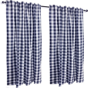 Custom Tab Top <strong>Gingham</strong> Check Window <strong>Curtain</strong> Panel 100% Cotton Navy White Blackout <strong>Curtains</strong> - Product Image 2