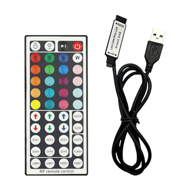 LED Strip 44-Key Mini Dimmer Remote Controller with for 5-24VDC 6A for 5050/2835 RGB LED Strips 15m Range