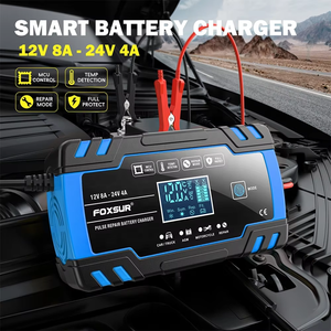 เครื่องชาร์จแบตเตอรี่รถยนต์ <span class=keywords><strong>FOXSUR</strong></span> FBC122408D Smart 12V 8A 24V 4A พร้อมเครื่องทดสอบแรงดันไฟฟ้า - Product Image 3