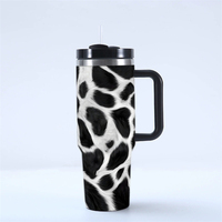 Gobelet isotherme en acier inoxydable de 40 oz, motif léopard, avec poignée et couvercle à paille, pour café et eau, cadeau pour amis