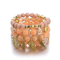 Bracelet manchette en acrylique de haute qualité, pendentif feuille d'or, perles de verre, bracelets pour femmes, vente en gros