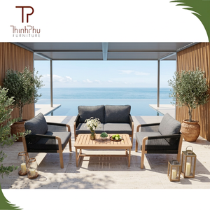 Conjunto de Sofá de Madera de Acacia Contemporáneo (4 Piezas), Plegable, Ecológico, para Jardín, Villa, Hotel, Muebles de Madera de Teca, Venta al Por Mayor - Product Image 6