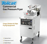 Freidora Comercial Tolcat de Acero Inoxidable, Máquina Vertical para Freír Pollo con Ruedas