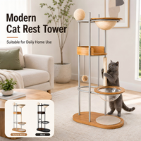 Tour d'agencement pour chats en gros avec design capsule spatiale, lit tressé, colonne à gratter, structure métallique stable, support OEM ODM