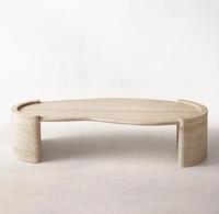 Nouveau design personnalisé tabouret en pierre de travertin blanc beige naturel dessus de table table basse en travertin meubles style de luxe