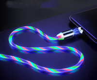 Vente en gros de lumière lumineuse tournante USB 3 en 1 câble de données magnétique de type C pour chargeur USB haute vitesse de téléphone portable