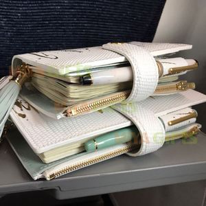 Housse dorée en cuir PU personnalisée, couture, à 6 anneaux, pour journal intime avec poche intérieure, <span class=keywords><strong>couverture</strong></span> pour planificateur en lézard, 1 pièce - Product Image 4