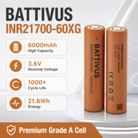 Baterai Li-ion Semi-Solid State 21700 6000mAh 400Wh/kg Densitas Tinggi BATTIVUS 60XG untuk Stasiun Daya Drone Pertanian UAV