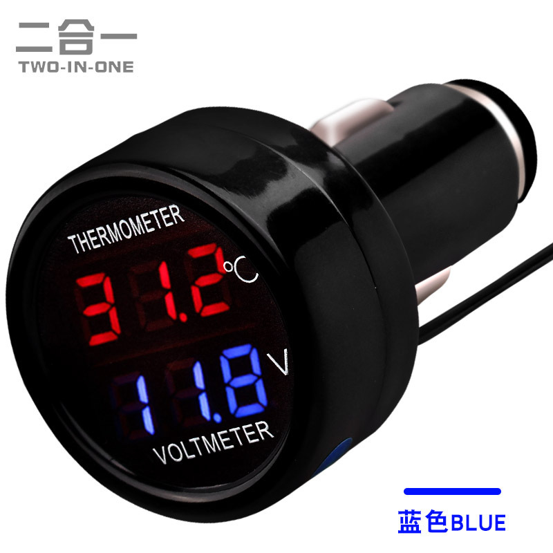 Voltmètre Et Thermomètre Numérique 2 En 1 Pour Voiture - Affichage LED Double - Alimentation 12V - Neuf